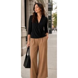 MM. LAFLEUR Deneuve Faux Wrap Blouse Top Black Size XS Career Office